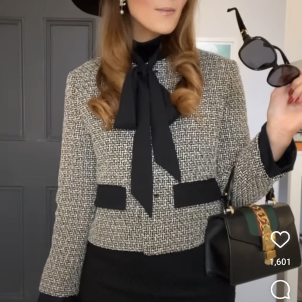 Zara Bow Trim Textured Blazer